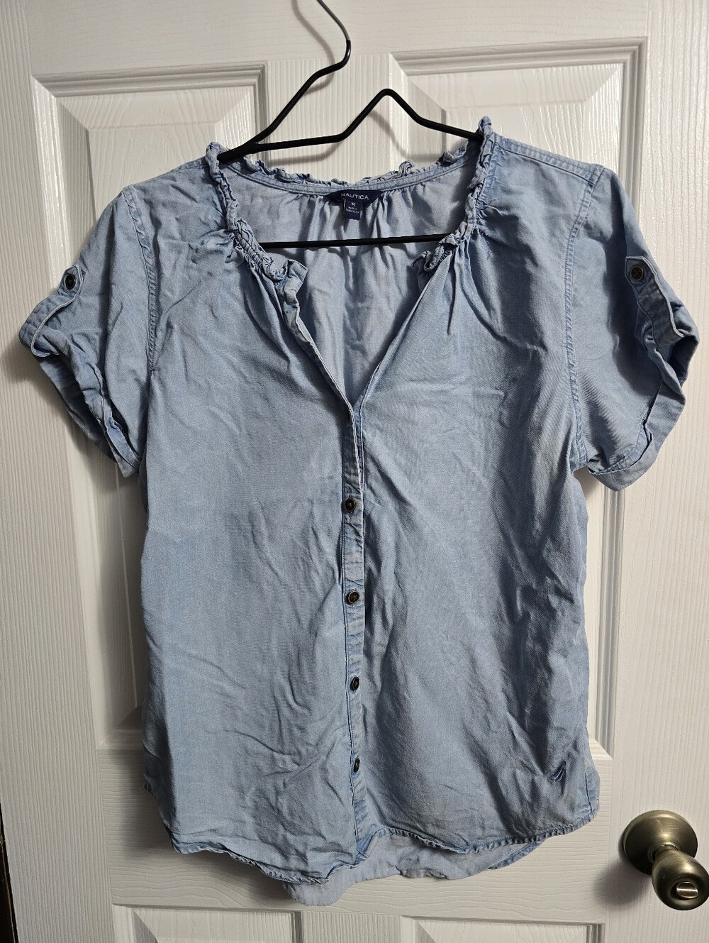Nautica Light Blue Short-Sleeve Button-Down Top